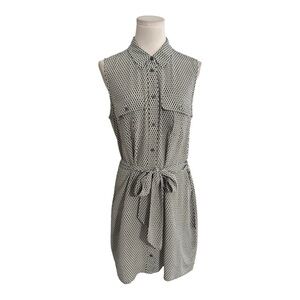 EQUIPMENT FEMME 100% Silk Button Up Shirt Dress Geometric Print Green White M